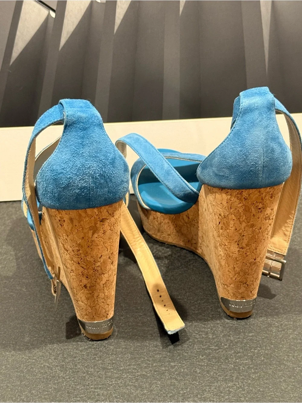 Jimmy Choo Portia Platform Wedge 41EU 11US Robot Blue Suede